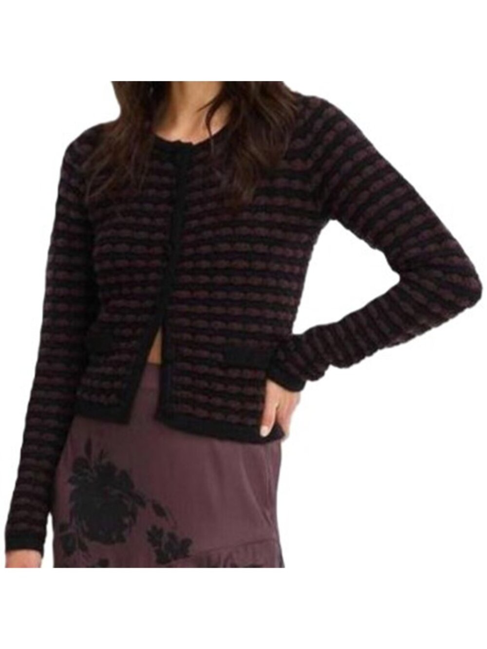 Allison New York Maria Cardigan in Black Brown Size Extra Small New